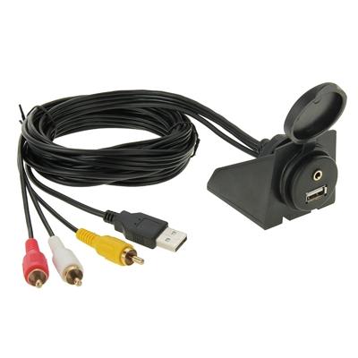 USB 2 0 & 3 RCA male naar USB 2 0 & 3.5 mm Female adapter kabel met auto flush mount lengte: 2m