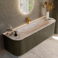 Badmeubel Mondiaz Kurve-Dlux | 150 cm | Meubelkleur Shadow | Wastafelkleur Nata | Solid surface | Wasbak midden spoelbak | 1 kraangat