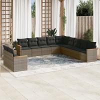11-delige Loungeset met kussens poly rattan grijs