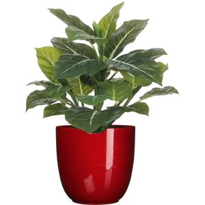 Groene Philodendron kunstplant 49 cm in bloempot rood Dia 14.5 cm