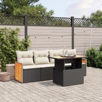 5-delige Loungeset met kussens poly rattan zwart