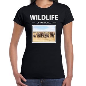 Olifant t-shirt met dieren foto wildlife of the world zwart voor dames