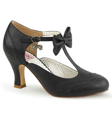 Pinup Couture Kitten Heel T-Strap Bow Pumps Black-40