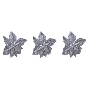 6x stuks decoratie bloemen kerstster zilver glitter op clip 23 cm - Kunstbloemen