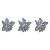 6x stuks decoratie bloemen kerstster zilver glitter op clip 23 cm - Kunstbloemen - thumbnail