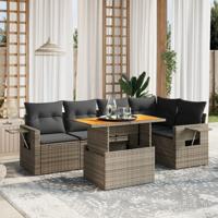 6-delige Loungeset met kussens poly rattan grijs