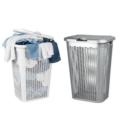 Wasmand Ventilation - met deksel - 2x - wit en zilver - 50 liter - 61 x 43 cm Wasmand Ventilation - met deksel - 2x - wit en zilver - 50 liter - 61 x 43 cm