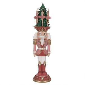 HAES DECO - Kerst Notenkraker met Verlichting Kleur Roze, 16x15x62 cm, Kerstfiguur - Kerstdecoratie