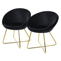 ML-Design eetkamerstoelen set van 2 fluweel zwart woonkamerstoel met ronde rugleuning gestoffeerde stoel met - thumbnail