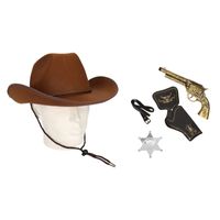 Cowboy accessoire set bruin voor volwassenen - thumbnail