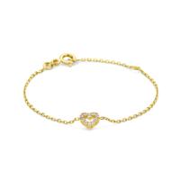14k Gouden Armband met Hart & Roze Zirkonia - 11 + 2 cm Verstelbaar