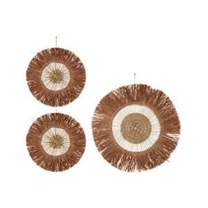 J-Line set van 3 wanddecoratie Raffia - riet - bruin