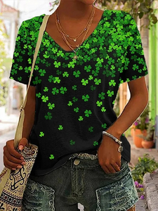 St. Patrick's Day Shamrock Print Short Sleeve Casual T-Shirt