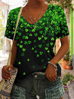 St. Patrick's Day Shamrock Print Short Sleeve Casual T-Shirt - thumbnail