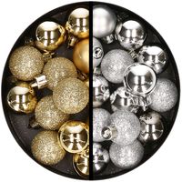 34x stuks kunststof kerstballen goud en zilver 3 cm - thumbnail