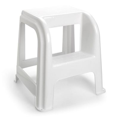 Keukenkrukje/opstapje - met 2 treden - wit - kunststof - 43 x 43 x 46 cm