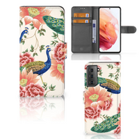 Telefoonhoesje met Pasjes voor Samsung Galaxy S21 Pink Peacock - thumbnail