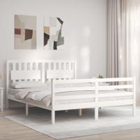 Bedframe met hoofdbord massief hout wit