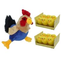 Pluche kippen/hanen knuffel van 20 cm met 12x stuks mini kuikentjes 4 cm - Feestdecoratievoorwerp