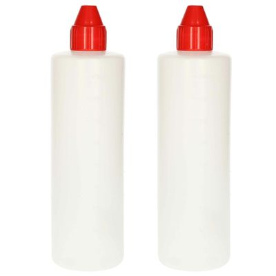 Doseerfles/sausfles - 2x stuks - kunststof - transparant - met schenktuit - 500 ml - 22 cm