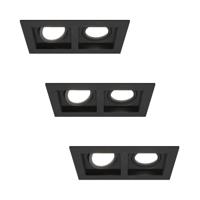 Set van 3 Fresno Dubbele Inbouwspot - Rechthoek - 2x GU10 - 6000K Daglicht wit - 10 Watt 800 lumen - Kantelbaar - IP20 stofdicht - Zwart