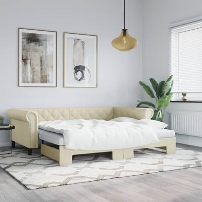 Slaapbank met onderschuifbed 90x200 cm kunstleer crèmekleurig
