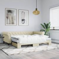 Slaapbank met onderschuifbed 90x200 cm kunstleer crèmekleurig