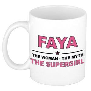 Naam cadeau mok/ beker Faya The woman, The myth the supergirl 300 ml   -