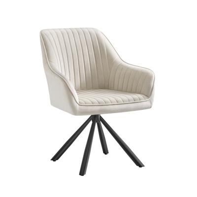 Draaibare eetkamerstoel met armleuningen en gestoffeerd zitvlak, cappuccinobeige-inktzwart