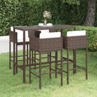 5-delige Tuinbarset met kussens poly rattan bruin