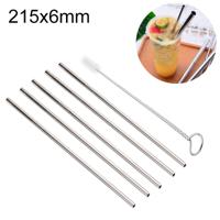 5 STÜCK herbruikbare RVS direct drinken stro + schonere borstel ingesteld Kit 215*6mm(Silver)