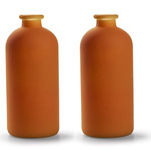 Jodeco - bloemenvaas Avignon - 2x - Fles model - glas - mat oranje - H25 x D11 cm