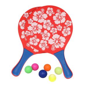 Gebro Beachball set - hout - kleurenmix - strand sporten speelset - met 6x balletjes