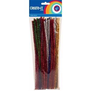 Chenilledraad glitters 30 cm 50 stuks   -