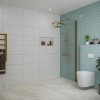 Fortifura Galeria inloopdouche - 50x200cm - ribbelglas - wandarm - Geborsteld koper PVD (Koper) SW797947/SW876702