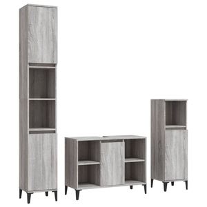 The Living Store Badmeubelset - Grijs sonoma eiken - 80x33x60 cm - Duurzaam hout - Veel opbergruimte - Metalen voeten