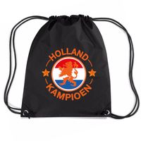 Holland kampioen leeuw nylon supporter rugzakje/sporttas zwart - EK/ WK voetbal / Koningsdag - Gymtasje - zwemtasje - thumbnail