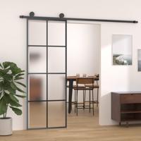 Schuifdeur 76x205 cm aluminium en ESG-glas zwart