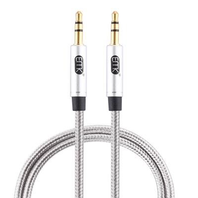EMK 3 5 mm male naar Male vergulde plug katoen gevlochten audio kabel voor spreker/notebooks/koptelefoon lengte: 1M (grijs)