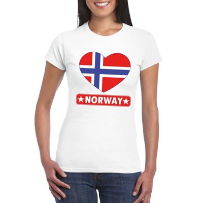 Noorwegen t-shirt - met hartjes vlag print - wit - dames - korte mouwen - landen supporters
