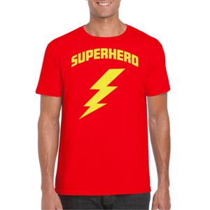 Verkleed T-shirt voor heren - superheld - rood/geel - stripfiguren - carnaval/themafeest