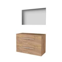 Basic-Line Basic 46 Badkamermeubelset - 100 x 46 cm - Met Grepen - 2 Lades - Wastafelblad - Spiegel - Whisky Oak