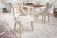 Elegante stoel CASTLE beige linnen stof landelijke stijl met comforthandvat - 40467