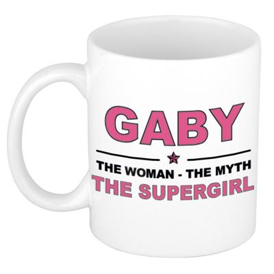 Gaby cadeau mok - Woman Myth Supergirl - naam koffiemok - 300 ml - collega - moederdag
