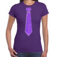 Verkleed t-shirt voor dames - stropdas glitter paars - paars - carnaval - foute party