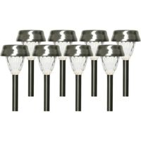 8x Buiten LED RVS lantaarn stekers solar verlichting 24 cm - thumbnail