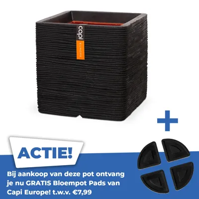 Pot vierkant Rib NL l30xb30xh30 zwart Pot vierkant Rib NL l30xb30xh30 zwart