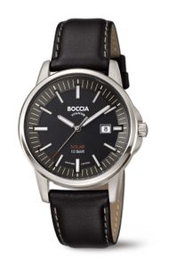 Boccia 3643-02 Horloge Solar Titanium-Leder saffierglas zilverkleurig-zwart 39 mm