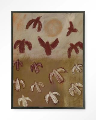 Urban Cotton Wandkleed 'Sunbirds' 145 x 190cm in Floating Frame - black