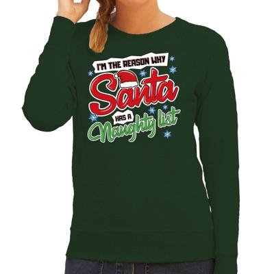 Foute Kersttrui - sweater - Im the reason why Santa has a naughty list - groen - voor dames Foute Kersttrui - sweater - Im the reason why Santa has a naughty list - groen - voor dames